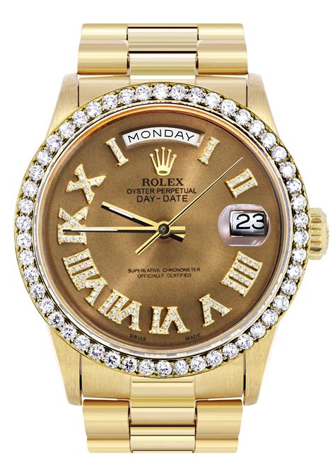 pre owned rolex with day date and diamond bezel|rolex presidential 40mm diamond bezel.